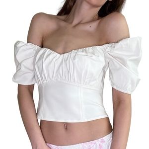 & Other Stories Women's White Puff Sleeve Top Size S